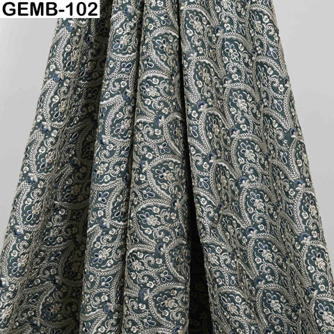 Embroidered Fabric by the yard Sewing DIY Crafting Steel Blue Indian Embroidery Wedding Dresses Costumes Dolls Bags Cushion Covers Blouses