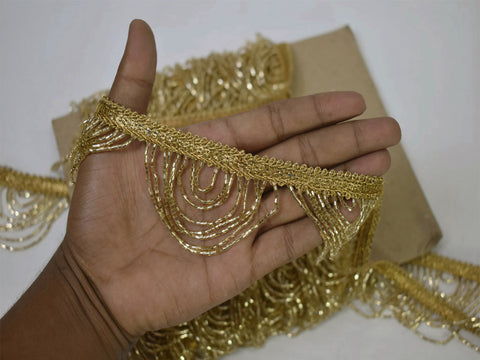 Indian beaded fringe trim by the yard embellished costume wedding dress ribbon bridal belt sashes lace decorative crafting costume sewing border beads dresses trimming sewing tape