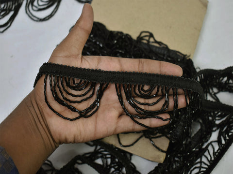 Indian beaded fringe trim by the yard embellished costume wedding dress ribbon bridal belt sashes lace decorative crafting costume sewing border beads dresses trimming sewing tape