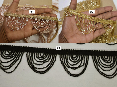 Indian beaded fringe trim by the yard embellished costume wedding dress ribbon bridal belt sashes lace decorative crafting costume sewing border beads dresses trimming sewing tape