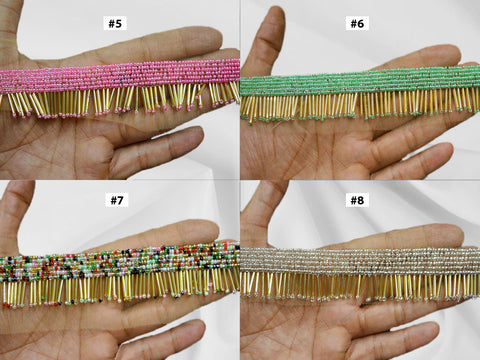 Decorative indian beaded fringe trim by the yard costume wedding dress tapes embellishment gown ribbon bridal belt sashes decorative crafting sewing sari border festive sari lace