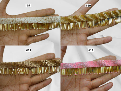 Decorative indian beaded fringe trim by the yard costume wedding dress tapes embellishment gown ribbon bridal belt sashes decorative crafting sewing sari border festive sari lace
