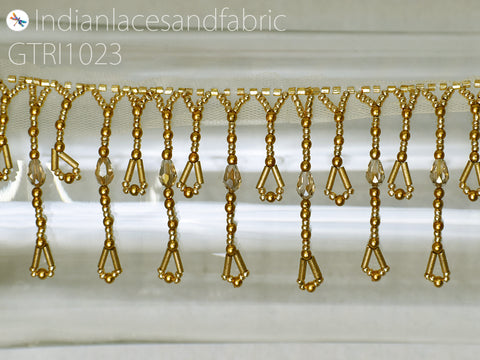 Indian Beaded Fringes Trim by the Yard Embellished Costume Wedding Dress Ribbon Bridal Belt Sashes Decorative Dupatta Crafting Sewing Border