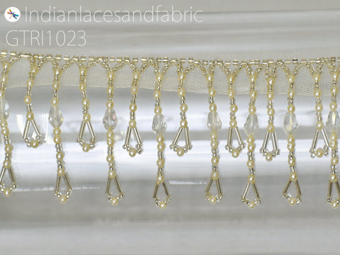 Indian Beaded Fringes Trim by the Yard Embellished Costume Wedding Dress Ribbon Bridal Belt Sashes Decorative Dupatta Crafting Sewing Border