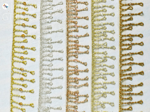Indian Beaded Fringes Trim by the Yard Embellished Costume Wedding Dress Ribbon Bridal Belt Sashes Decorative Dupatta Crafting Sewing Border