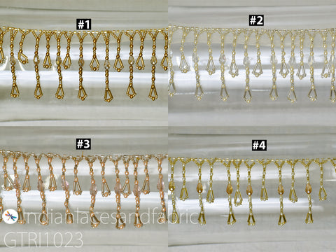 Indian Beaded Fringes Trim by the Yard Embellished Costume Wedding Dress Ribbon Bridal Belt Sashes Decorative Dupatta Crafting Sewing Border