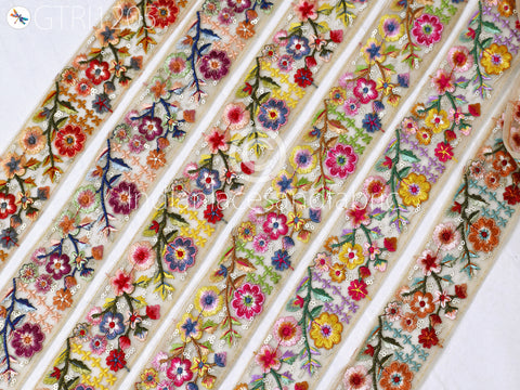Embroidered Fabric Trim By 3 Yard Cushions DIY Crafting Sari Border Indian Wedding Saree Sewing Blouse Embroidery Dress Embellishment Ribbon