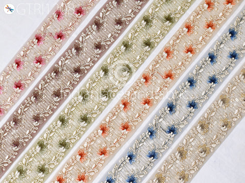 Indian Embroidery Trim By 3 Yard Embroidered Saree Ribbon Cushions Sewing Crafting Embellishments Decor Sari Trimmings Border Curtain Home Décor