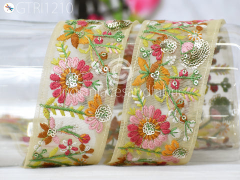 Indian Embroidered Fabric Trim By 3 Yard Embroidery Cushions DIY Crafting Sari Border Wedding Saree Sewing Dress Embellishment Ribbon Trimming