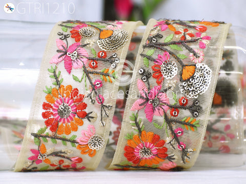 Indian Embroidered Fabric Trim By 3 Yard Embroidery Cushions DIY Crafting Sari Border Wedding Saree Sewing Dress Embellishment Ribbon Trimming