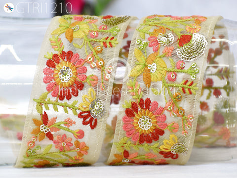 Indian Embroidered Fabric Trim By 3 Yard Embroidery Cushions DIY Crafting Sari Border Wedding Saree Sewing Dress Embellishment Ribbon Trimming
