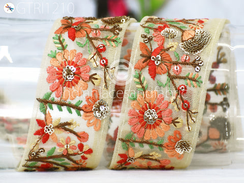 Indian Embroidered Fabric Trim By 3 Yard Embroidery Cushions DIY Crafting Sari Border Wedding Saree Sewing Dress Embellishment Ribbon Trimming