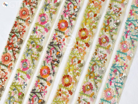 Indian Embroidered Fabric Trim By 3 Yard Embroidery Cushions DIY Crafting Sari Border Wedding Saree Sewing Dress Embellishment Ribbon Trimming
