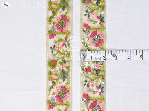 Indian Embroidered Fabric Trim By 3 Yard Embroidery Cushions DIY Crafting Sari Border Wedding Saree Sewing Dress Embellishment Ribbon Trimming