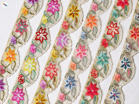 Indian Scallop Edge Embroidery Trim By 3 Yard Embroidered Saree Ribbon Cushions Cover Sewing Crafting Tape Curtains Headbands Sari Border