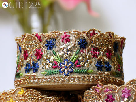 Indian Scallop Edge Embroidery Trim by 3 yard Dress Embroidered Saree Ribbon Garment Costume Tape Cushions Cover Sewing Crafting Tape Curtains Headbands Sari Border Clothing Accessories