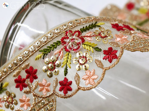 Indian Scallop Edge Embroidery Trim by 3 yard Dress Embroidered Saree Ribbon Garment Costume Tape Cushions Cover Sewing Crafting Tape Curtains Headbands Sari Border Clothing Accessories