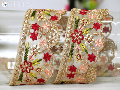 Indian Scallop Edge Embroidery Trim by 3 yard Dress Embroidered Saree Ribbon Garment Costume Tape Cushions Cover Sewing Crafting Tape Curtains Headbands Sari Border Clothing Accessories