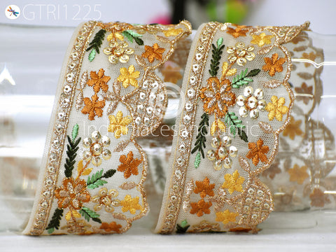 Indian Scallop Edge Embroidery Trim by 3 yard Dress Embroidered Saree Ribbon Garment Costume Tape Cushions Cover Sewing Crafting Tape Curtains Headbands Sari Border Clothing Accessories