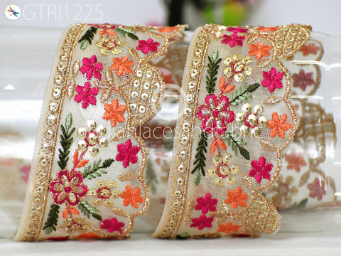 Indian Scallop Edge Embroidery Trim by 3 yard Dress Embroidered Saree Ribbon Garment Costume Tape Cushions Cover Sewing Crafting Tape Curtains Headbands Sari Border Clothing Accessories