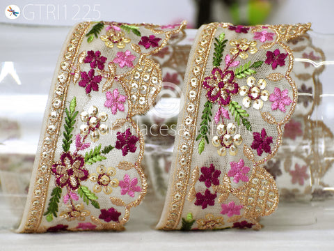 Indian Scallop Edge Embroidery Trim by 3 yard Dress Embroidered Saree Ribbon Garment Costume Tape Cushions Cover Sewing Crafting Tape Curtains Headbands Sari Border Clothing Accessories