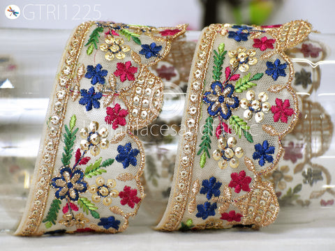 Indian Scallop Edge Embroidery Trim by 3 yard Dress Embroidered Saree Ribbon Garment Costume Tape Cushions Cover Sewing Crafting Tape Curtains Headbands Sari Border Clothing Accessories