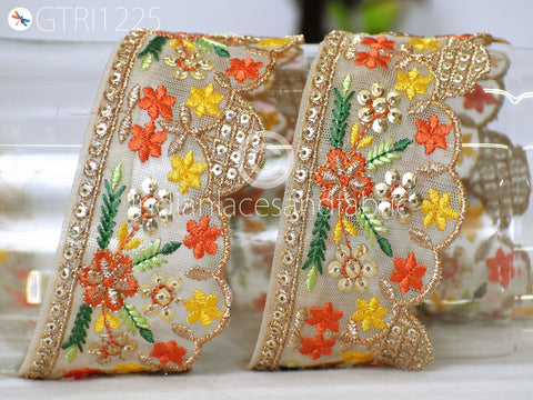 Indian Scallop Edge Embroidery Trim by 3 yard Dress Embroidered Saree Ribbon Garment Costume Tape Cushions Cover Sewing Crafting Tape Curtains Headbands Sari Border Clothing Accessories