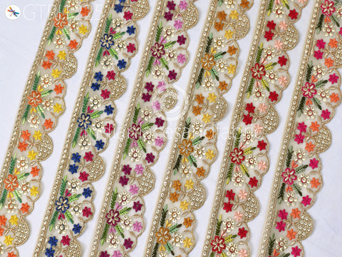 Indian Scallop Edge Embroidery Trim by 3 yard Dress Embroidered Saree Ribbon Garment Costume Tape Cushions Cover Sewing Crafting Tape Curtains Headbands Sari Border Clothing Accessories