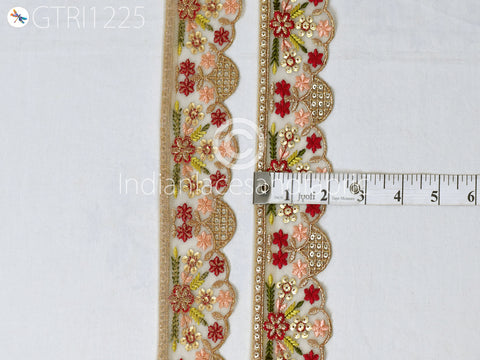 Indian Scallop Edge Embroidery Trim by 3 yard Dress Embroidered Saree Ribbon Garment Costume Tape Cushions Cover Sewing Crafting Tape Curtains Headbands Sari Border Clothing Accessories