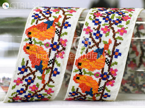 Cross Stitch Embroidered Trim By The Yard Decorative DIY Crafting Sewing Embellishments Ribbon Saree Trimmings Home Decor Indian Sari Border Festival Dresses Making Lace