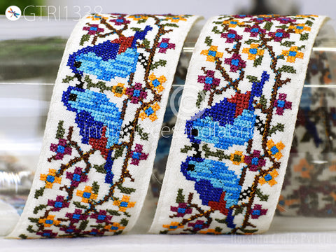 Cross Stitch Embroidered Trim By The Yard Decorative DIY Crafting Sewing Embellishments Ribbon Saree Trimmings Home Decor Indian Sari Border Festival Dresses Making Lace