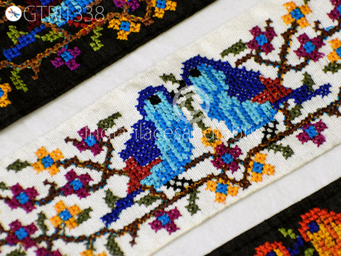 Cross Stitch Embroidered Trim By The Yard Decorative DIY Crafting Sewing Embellishments Ribbon Saree Trimmings Home Decor Indian Sari Border Festival Dresses Making Lace