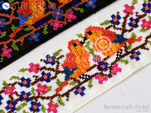 Cross Stitch Embroidered Trim By The Yard Decorative DIY Crafting Sewing Embellishments Ribbon Saree Trimmings Home Decor Indian Sari Border Festival Dresses Making Lace