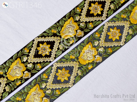 Floral Embroidered Fabric Trim By 3 Yard Indian Sari Border Crafting Sewing Guitar Belts Beach Bag Cushions Cover Trimming Ribbon Embellishments Wedding Wear Gown Lace