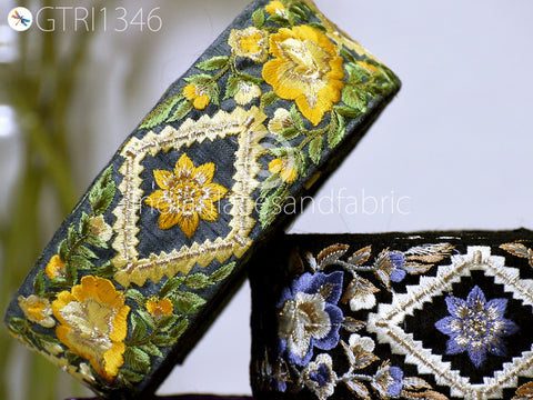 Floral Embroidered Fabric Trim By 3 Yard Indian Sari Border Crafting Sewing Guitar Belts Beach Bag Cushions Cover Trimming Ribbon Embellishments Wedding Wear Gown Lace