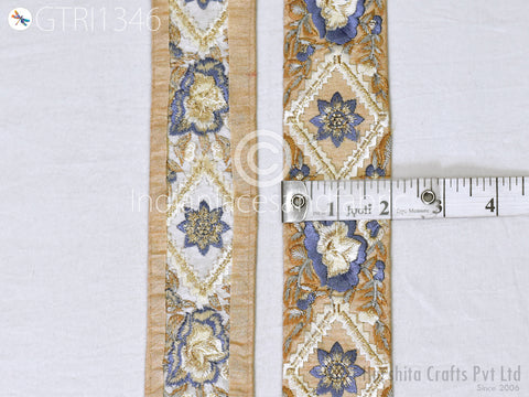 Floral Embroidered Fabric Trim By 3 Yard Indian Sari Border Crafting Sewing Guitar Belts Beach Bag Cushions Cover Trimming Ribbon Embellishments Wedding Wear Gown Lace