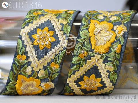 Floral Embroidered Fabric Trim By 3 Yard Indian Sari Border Crafting Sewing Guitar Belts Beach Bag Cushions Cover Trimming Ribbon Embellishments Wedding Wear Gown Lace