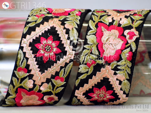 Floral Embroidered Fabric Trim By 3 Yard Indian Sari Border Crafting Sewing Guitar Belts Beach Bag Cushions Cover Trimming Ribbon Embellishments Wedding Wear Gown Lace