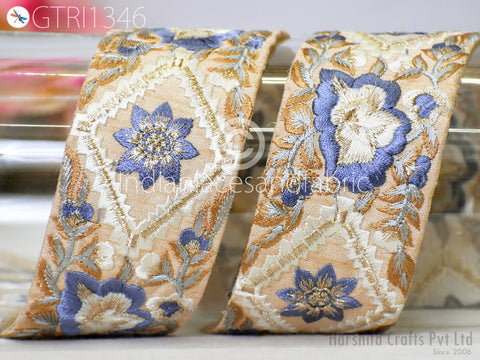 Floral Embroidered Fabric Trim By 3 Yard Indian Sari Border Crafting Sewing Guitar Belts Beach Bag Cushions Cover Trimming Ribbon Embellishments Wedding Wear Gown Lace