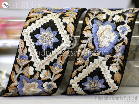 Floral Embroidered Fabric Trim By 3 Yard Indian Sari Border Crafting Sewing Guitar Belts Beach Bag Cushions Cover Trimming Ribbon Embellishments Wedding Wear Gown Lace