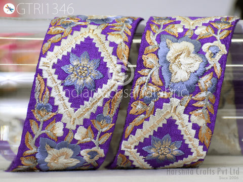 Floral Embroidered Fabric Trim By 3 Yard Indian Sari Border Crafting Sewing Guitar Belts Beach Bag Cushions Cover Trimming Ribbon Embellishments Wedding Wear Gown Lace