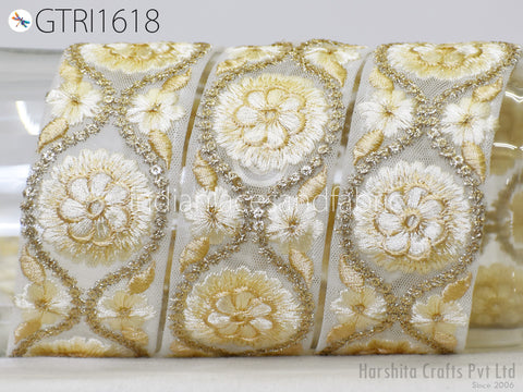 9 Yard Embroidery Fabric Trim Indian Sewing Embellishment Embroidered Saree Ribbon Crafting Border Wedding Dress Trimmings Cushion Covers