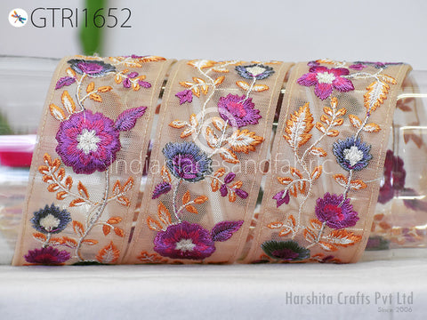 Embroidered Fabric Trim By 3 Yard Saree Ribbon Embroidery Cushions Sewing DIY Crafting Sari Border Indian Wedding Dress Embellishment Tapes