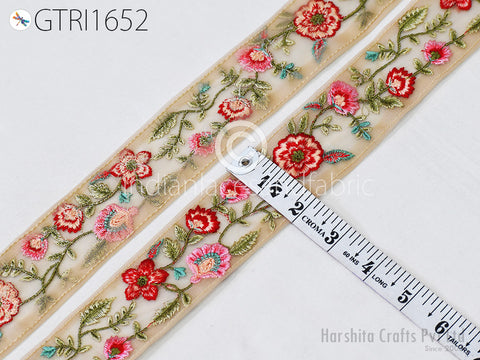 Embroidered Fabric Trim By 3 Yard Saree Ribbon Embroidery Cushions Sewing DIY Crafting Sari Border Indian Wedding Dress Embellishment Tapes