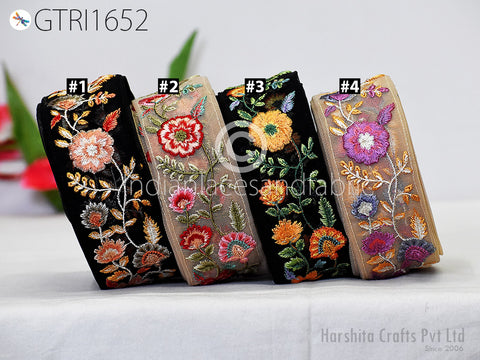Embroidered Fabric Trim By 3 Yard Saree Ribbon Embroidery Cushions Sewing DIY Crafting Sari Border Indian Wedding Dress Embellishment Tapes
