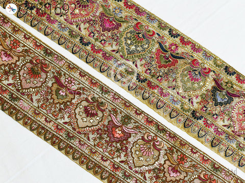 Indian Embroidery Fabric Trim By 2 Yard Embroidered Decorative Laces Sari Border Saree Ribbon Sewing Tape Curtains Home Decor DIY Crafting