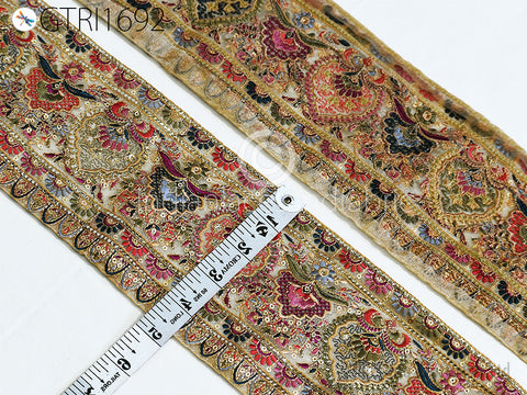 Indian Embroidery Fabric Trim By 2 Yard Embroidered Decorative Laces Sari Border Saree Ribbon Sewing Tape Curtains Home Decor DIY Crafting