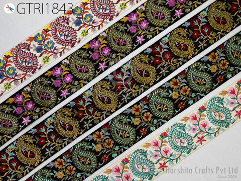 Indian Decorative Embroidery Fabric Trim By 3 Yard Embellishments Crafting Sewing Indian Sari Border Paisley Embroidered Clutches Ribbon