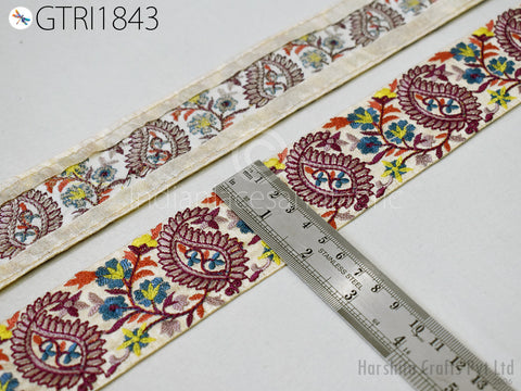 Indian Decorative Embroidery Fabric Trim By 3 Yard Embellishments Crafting Sewing Indian Sari Border Paisley Embroidered Clutches Ribbon