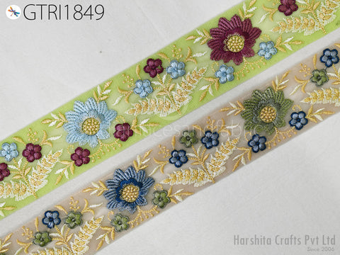 Indian Embroidered Fabric Trim By 3 Yard Embellishment Saree Ribbon Sewing Crafting Embroidery Border Wedding Dress Trimmings Cushion Covers